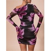 image:imageFloerns Womens Floral Elegant Dress Asymmetric One Shoulder Night Out Mini DressesPurple Multi