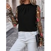 image:imageFloerns Womens Floral Embroidery Mesh Mock Neck Flare Long Sleeve Blouse TopBlack