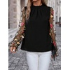 image:imageFloerns Womens Floral Embroidery Mesh Mock Neck Flare Long Sleeve Blouse TopBlack