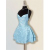image:imageFloerns Womens Floral Jacquard Draped Mini Dress Sleeveless Lace Up Backless Tiered A Line DressesBlue