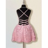 image:imageFloerns Womens Floral Jacquard Draped Mini Dress Sleeveless Lace Up Backless Tiered A Line DressesPink