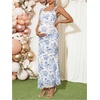 image:imageFloerns Womens Floral Maternity Dress Bodycon Fishtail Long PregnancyBlue and White