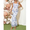 image:imageFloerns Womens Floral Maternity Dress Bodycon Fishtail Long PregnancyBlue and White