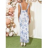 image:imageFloerns Womens Floral Maternity Dress Bodycon Fishtail Long PregnancyBlue and White