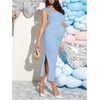 image:imageFloerns Womens Floral Maternity Dress Bodycon Fishtail Long PregnancyLight Blue
