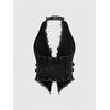 image:imageFloerns Womens Grunge Sleeveless Halter Backless Fringe Vest Denim TopsBlack