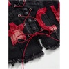 image:imageFloerns Womens Grunge Sleeveless Halter Backless Fringe Vest Denim TopsBlack Red