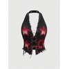 image:imageFloerns Womens Grunge Sleeveless Halter Backless Fringe Vest Denim TopsBlack Red