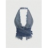 image:imageFloerns Womens Grunge Sleeveless Halter Backless Fringe Vest Denim TopsBlue Letter