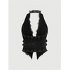 image:imageFloerns Womens Grunge Sleeveless Halter Backless Fringe Vest Denim TopsDusty Blue