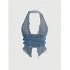 image:imageFloerns Womens Grunge Sleeveless Halter Backless Fringe Vest Denim TopsLight Wash