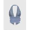 image:imageFloerns Womens Grunge Sleeveless Halter Backless Fringe Vest Denim TopsPale Blue