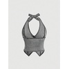 image:imageFloerns Womens Halter Denim Tank Top Button Down Backless Jean Crop TopsGrey
