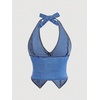 image:imageFloerns Womens Halter Denim Tank Top Button Down Backless Jean Crop TopsMedium Wash