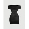 image:imageFloerns Womens Lace Patchwork Off The Shoulder Bodycon Mini DressBlack