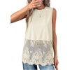 image:imageFloerns Womens Lace Tank Tops Patchwork Crewneck Sleeveless Tee TopsApricot