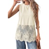 image:imageFloerns Womens Lace Tank Tops Patchwork Crewneck Sleeveless Tee TopsApricot