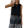 image:imageFloerns Womens Lace Tank Tops Patchwork Crewneck Sleeveless Tee TopsBlack