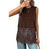 image:imageFloerns Womens Lace Tank Tops Patchwork Crewneck Sleeveless Tee TopsBrown