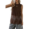 image:imageFloerns Womens Lace Tank Tops Patchwork Crewneck Sleeveless Tee TopsBrown