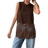 image:imageFloerns Womens Lace Tank Tops Patchwork Crewneck Sleeveless Tee TopsBrown