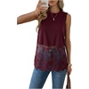 image:imageFloerns Womens Lace Tank Tops Patchwork Crewneck Sleeveless Tee TopsBurgundy