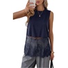 image:imageFloerns Womens Lace Tank Tops Patchwork Crewneck Sleeveless Tee TopsDark Blue