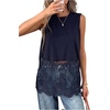 image:imageFloerns Womens Lace Tank Tops Patchwork Crewneck Sleeveless Tee TopsDark Blue