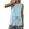 image:imageFloerns Womens Lace Tank Tops Patchwork Crewneck Sleeveless Tee TopsLight Blue