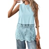 image:imageFloerns Womens Lace Tank Tops Patchwork Crewneck Sleeveless Tee TopsLight Blue