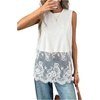 image:imageFloerns Womens Lace Tank Tops Patchwork Crewneck Sleeveless Tee TopsWhite