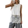image:imageFloerns Womens Lace Tank Tops Patchwork Crewneck Sleeveless Tee TopsWhite