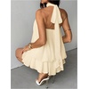 image:imageFloerns Womens Mesh Tie Knot Backless Ruffle Hem Halter Mini DressesApricot