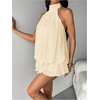 image:imageFloerns Womens Mesh Tie Knot Backless Ruffle Hem Halter Mini DressesApricot