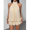 image:imageFloerns Womens Mesh Tie Knot Backless Ruffle Hem Halter Mini DressesBeige