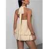 image:imageFloerns Womens Mesh Tie Knot Backless Ruffle Hem Halter Mini DressesBeige