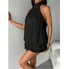 image:imageFloerns Womens Mesh Tie Knot Backless Ruffle Hem Halter Mini DressesBlack