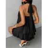 image:imageFloerns Womens Mesh Tie Knot Backless Ruffle Hem Halter Mini DressesBlack