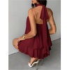 image:imageFloerns Womens Mesh Tie Knot Backless Ruffle Hem Halter Mini DressesBurgundy
