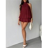 image:imageFloerns Womens Mesh Tie Knot Backless Ruffle Hem Halter Mini DressesBurgundy