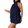 image:imageFloerns Womens Mesh Tie Knot Backless Ruffle Hem Halter Mini DressesDark Blue