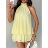 image:imageFloerns Womens Mesh Tie Knot Backless Ruffle Hem Halter Mini DressesLight Yellow