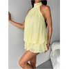 image:imageFloerns Womens Mesh Tie Knot Backless Ruffle Hem Halter Mini DressesLight Yellow