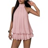 image:imageFloerns Womens Mesh Tie Knot Backless Ruffle Hem Halter Mini DressesPink
