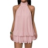 image:imageFloerns Womens Mesh Tie Knot Backless Ruffle Hem Halter Mini DressesPink