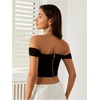image:imageFloerns Womens Off Shoulder Short Sleeve Ruched Corset Crop Going Out TopBlack