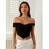 image:imageFloerns Womens Off Shoulder Short Sleeve Ruched Corset Crop Going Out TopBlack