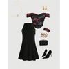 image:imageFloerns Womens Off Shoulder Short Sleeve Ruched Corset Crop Going Out TopBlack Red Floral