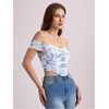 image:imageFloerns Womens Off Shoulder Short Sleeve Ruched Corset Crop Going Out TopBlue and White