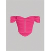 image:imageFloerns Womens Off Shoulder Short Sleeve Ruched Corset Crop Going Out TopHot Pink
